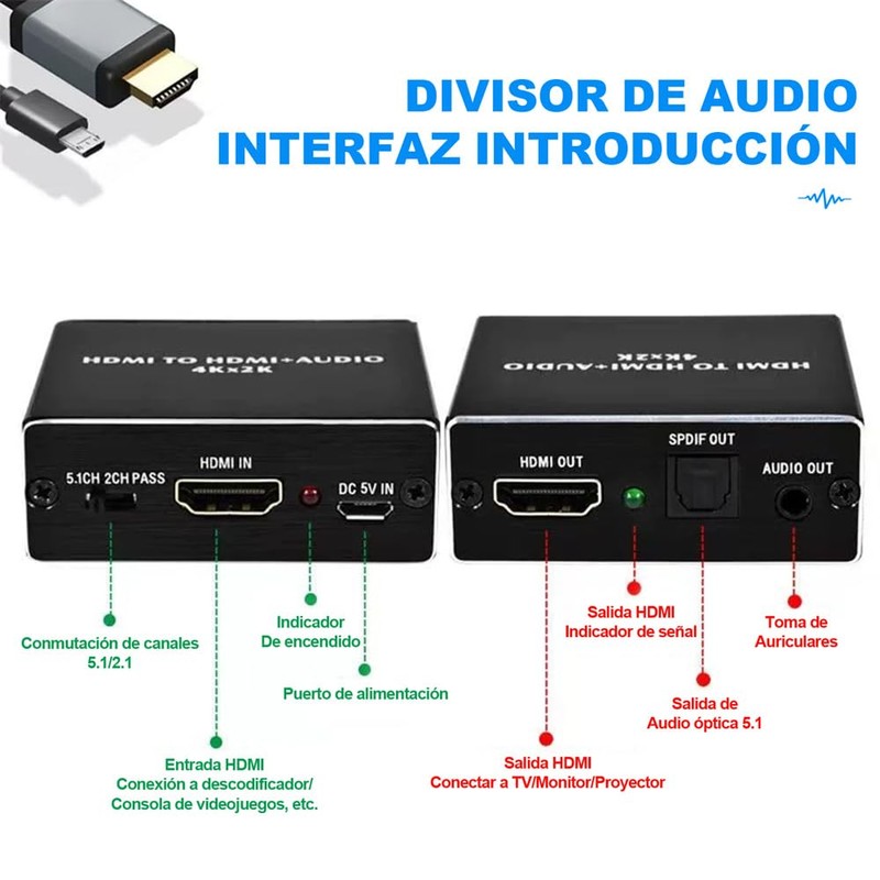 Genérico Separador de audio HDMI 4K x 2K, Divisor HDMI