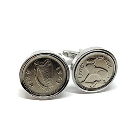 1963 62nd Birthday Irish Threepence coin cufflinks - Great gift idea 1963 Irish Harp