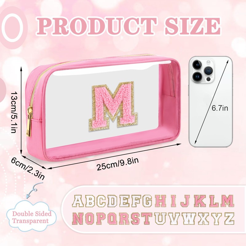 Iqimott Mini bolsa de maquillaje transparente con inicial personalizada, de
