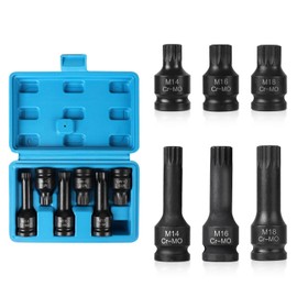 EFUTURETIME 6-Piece Spline Socket Set 1/2 Inch, M14, M16, M18, XZN Power Socket Set with Box, Multi-Tooth Nut Impact Wrench Set - Long and Short