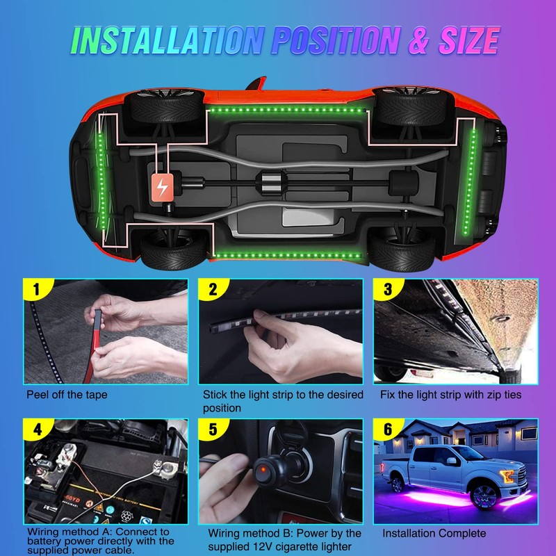 Nilight 4Pcs Car Underglow Neon Accent Strip Lights 252 LEDs