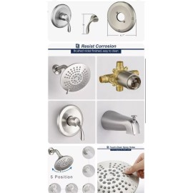 HOMELODY New Shower System Brushed Nickel 6” Shower Set & Bathtub Faucet & Mixer