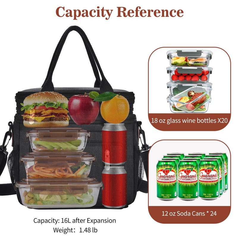 LOKASS Lunch Box for Women-Double Deck Insulated Adults Lunch Bag