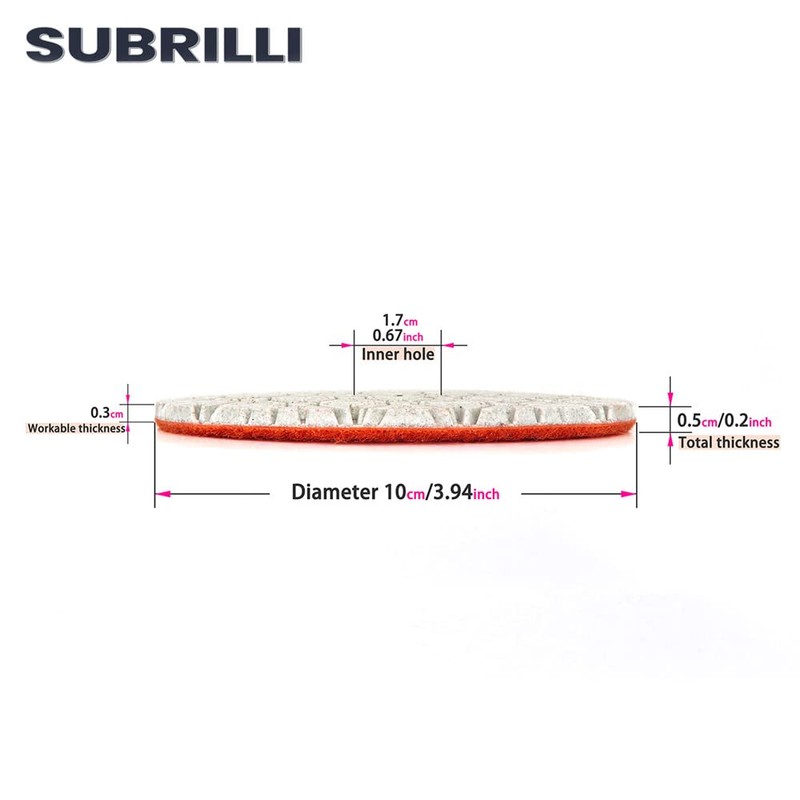 SUBRILLI Dry/Wet 3 Step Diamond Polishing Pads 4" Sanding Discs