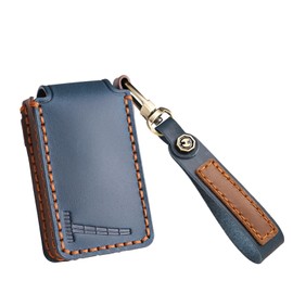 ontto Handmade Leather Car Key Case Fit for Volvo NFC Key,Antiscratched Key Fob Cover Key Case for EX30 EX90 Polestar 3 Polestar 4 2025,Smart Remote Key Protector with Keychain,Blue