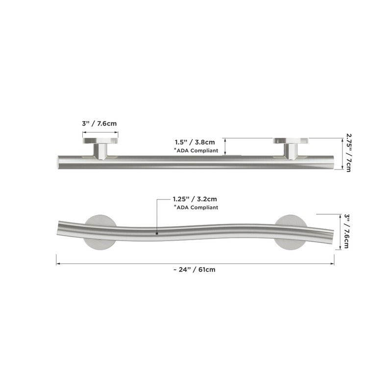 HEALTHCRAFT (2X Pack) Wave Decorative Grab Bars, ADA Compliant Bathroom
