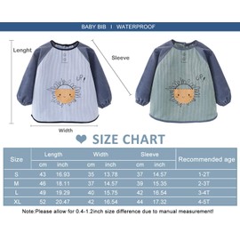 Happy Cherry Waterproof Baby Bib with Sleeves for Boys Girls School Kids Painting Play Food Blouse Nursery 1-5 Years Sun Blue + Green 4-5 Years, Sun - blue + green