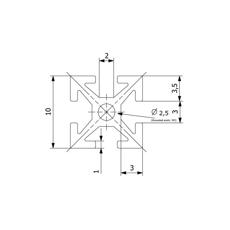 MakerBeam 40 mm 10 x 10 mm Aluminium Construction Profile