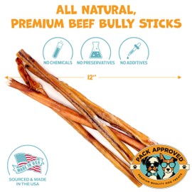 Pack Approved Standard Beef Bully Sticks for Large Dogs - Long Lasting Dog Chews for Aggressive Chewers - No Hide Dog Chews for Large Dogs - 12" (8ct)