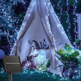 Brightown Solar Lights for Outside, 9.8Ft 120 LED Solar String Lights Outdoor Waterproof, 8 Modes Firecracker Balcony Lights for Tree Patio Christmas Party Wedding Decor (Pure White)