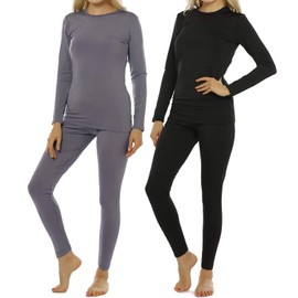ViCherub 2 Sets Women's Thermal Underwear Set Long Johns with Fleece Lined Ultra Soft Top & Bottom Base Layer Thermals for Womens Black & Gray Medium