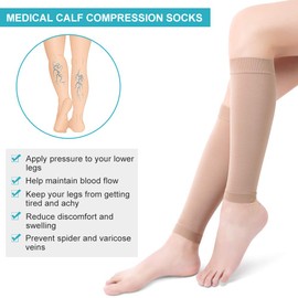 Calf Compression Socks, Compression Stockings with Medical Gradient Compression, 20-30mmHg Footless Compression Calf Sleeves for Shin Splint, Varicose Vein, Edema, Women & Men