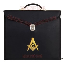 Masonic Regalia Black File Case For WM/MM Apron with Hard Handle & G Logo-BLACK