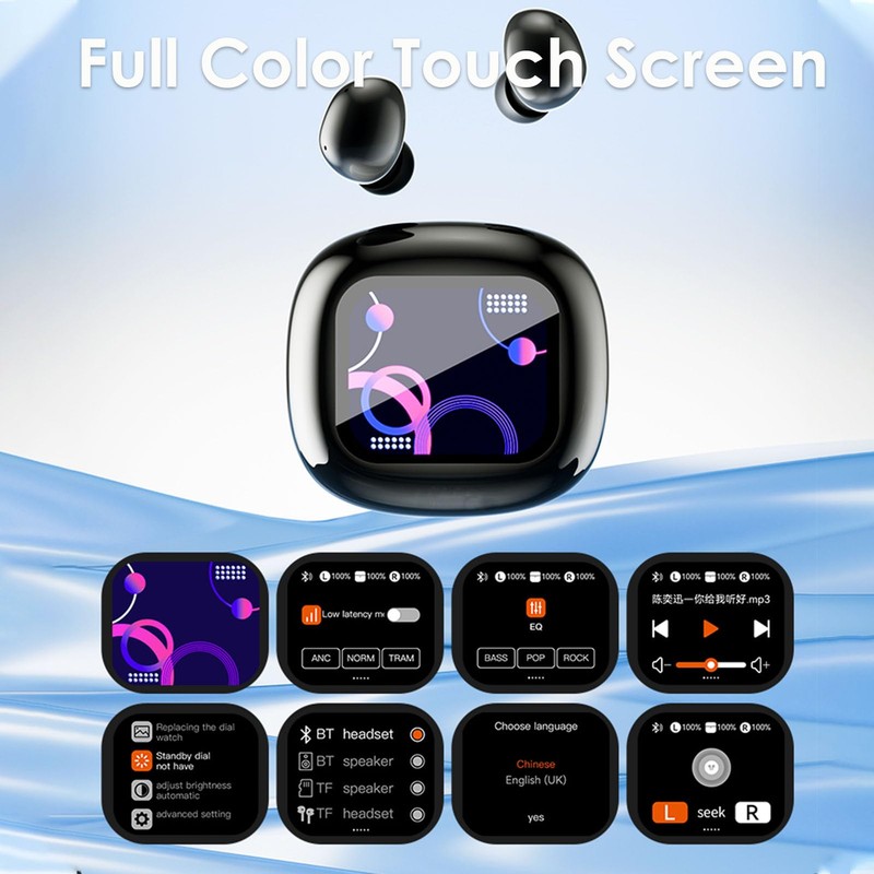 Ttbesmi Touch Screen Earbuds Wireless Bluetooth Earphones ANC Noise Cancelling