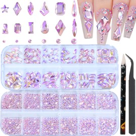 DZHILHMX Nail Rhinestones - 3D Multi Shape Size, Flat Back, Crystals Manicure Rhinestones Charms, Pink AB Nail Gems, with Kit, for Nail Art, Bedazzling Acrylic Nails, DIY Decor