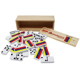 Dominos Set for Adults – Professional Double 6 Domino Cubano Set of 28 Tiles and Adults - Classic and Travel Board Game with Wood Case Juegos de Mesa Venezuela Country Flag Engraved Dominoes