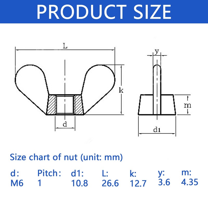 20Pcs Metal M6 Wing Nuts High Strength M6 Wing Butterfly