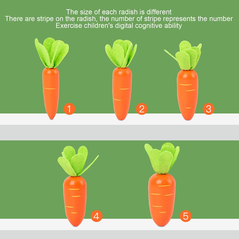 Wooden Pull Carrot Game Number Fine Motor Skill Toy Matching