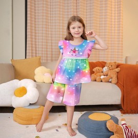 LQSZ Girls Pajamas Set Toddler Girls Rainbow Unicorn Flutter Sleeve Sleepwear PJS for Kids6-7 Years