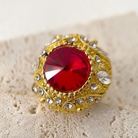 HAIXIAN 14K Yellow Gold Gemstone Ring for Women,Punk Gothic Cocktail Party Crystal Ring Jewelry for Her (Ring_C, 9)