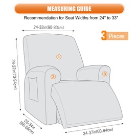 VANSOFY Recliner Chair Cover, 3-Pieces Stretch Recliner Covers for Recliner Chair Soft Reclining Chair Slipcover Furniture Protector for Dogs Cats(Light Gray)