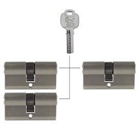 3x Profile Cylinder 80 mm 40/40 Keyed Alike Includes 15 Keys Metallic Silver Grey