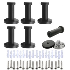 akindou Stainless Steel Wall Hooks, 11.0 lbs (5 kg), Set of 6, 3-Point Screws and Anchors for Secure, Concrete Walls (Total Length: 2.0 inches (50 mm) Black)