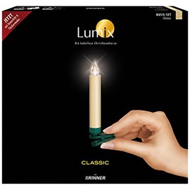 Krinner Classic, kabellose LED-Christbaumkerzen, Basis-Set mit 10 Kerzen und IR-Fernbedienung, Flackermodus, elfenbein, Art. 74322