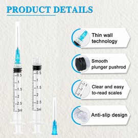 100 Pack 3ml/cc Lab Syringes Luer Lock with 23Ga 1 Inch(25mm) Needle, Disposable Individually Wrapped for Scientific Labs, Feeding Small Animals, Dispensing, Applicator, Watering