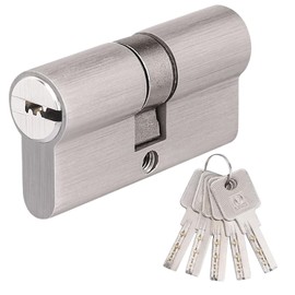 Nickel 30/30 Euro Cylinder Lock (60mm), Euro Door Barrel Lock with 5 Keys, Anti-Pick, Anti-Bump, Anti-Drill, High Security for UPVC, Wooden, Composite Doors
