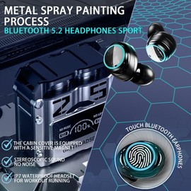 M25 BT5.3 Bluetooth Earphones Wireless Sports Touch Earphones,IPX7 Waterproof,Long Battery Life of 4-8 Hours,Bluetooth Dual Sided Stereo,Magnetic Cabin Cover,360 Degree Panoramic Noise Free (Black)