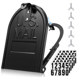 Moxweyeni 6 1/4 x 8 Inch Mailbox Door Replacement with Reflective Adhesive Number Stickers, Screw-Fixed Metal Repair Part for Brick, Masonry, Monument, Column and Standard Vertical Mailboxes, Black