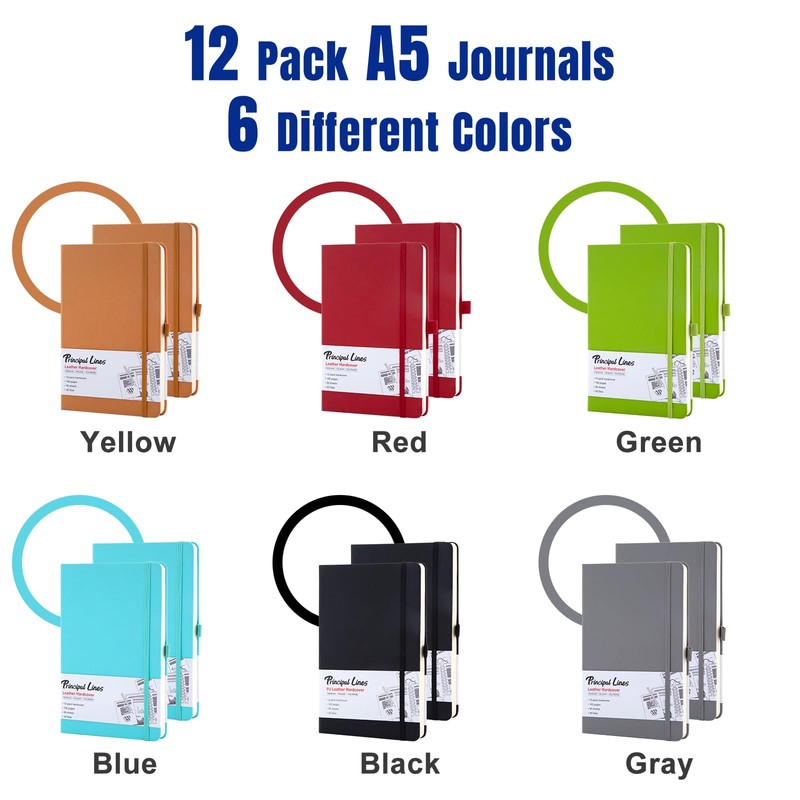 Principal Lines 12 Pack Lined Journal Notebook - A5 Hardcover