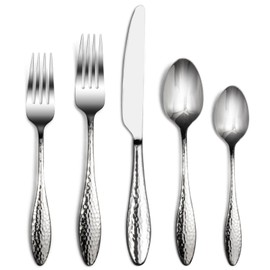 Alata Emma 60-Piece 18/10 Silverware Set, Hammered Flatware Set, Heavy Duty Stainless Steel Cutlery Set, Modern Kitchen Utensils, Dinnerware Sets Service for 12, Mirror Polished & Dishwasher Safe