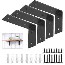 YUMORE L Brackets Heavy Duty, 5x3x1.8 Inch Stainless Steel Shelf Brackets Wall Mounted for Floating Shelves Industrial Farmhouse, Includes Hardware, Rustic Black, Pack of 4