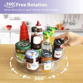 GUZON 4 Pack Lazy Susan Organizer for Cabinet, Upgraded 11.5" Clear Turntable Organizer with Handles and Raised Edge, Pantry Organizers and Storage for Kitchen, Refrigerator, Bathroom, Table