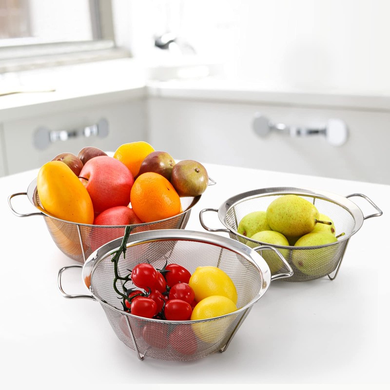 Dicunoy Set of 3 Strainers and Colanders, Stainless Steel Mesh