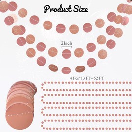 Circle Dots Garland,4Pack Glitter Rose Gold Hanging Paper Polka Dot Streamer with Tape for Birthday Graduation Party Baby Bridal Shower Decorations Backdrop Background Table Wall Decor(52 FT)