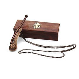 Bosun's Whistle Antique Brass with Hardwood Anchor Inlaid Box