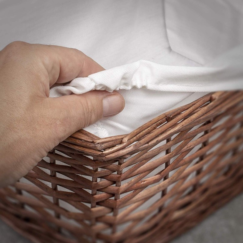 Woodluv Brown Wicker Storage Basket W/Off White Cloth Lining Xmas