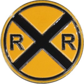Enamel Pin - Yellow Railroad Crossing Sign