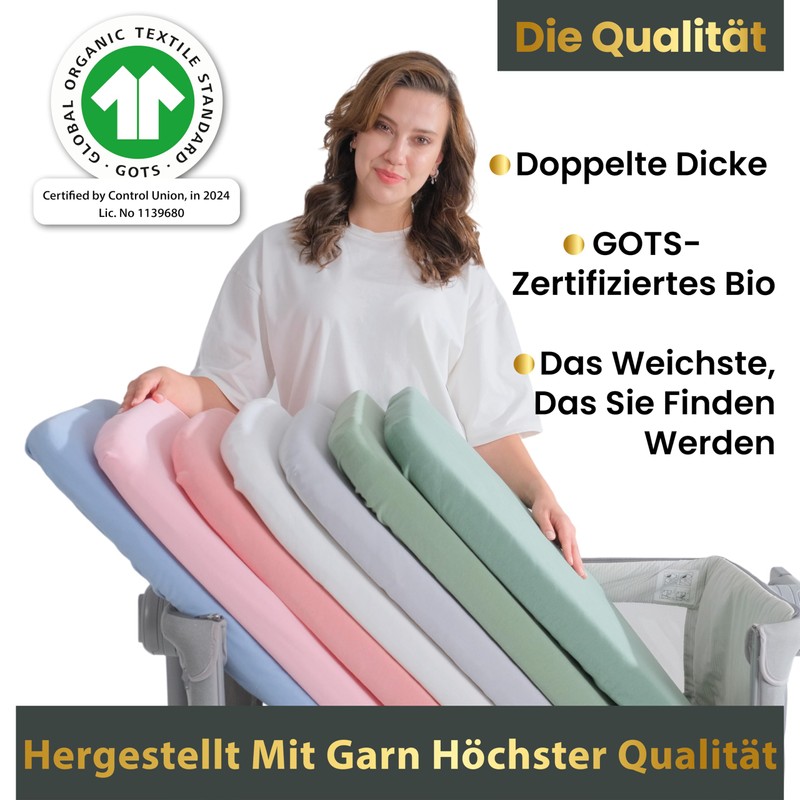 Bunnyjik GOTS Organic Next2me Fitted Sheets (Pink+Pink) for Cot Bed