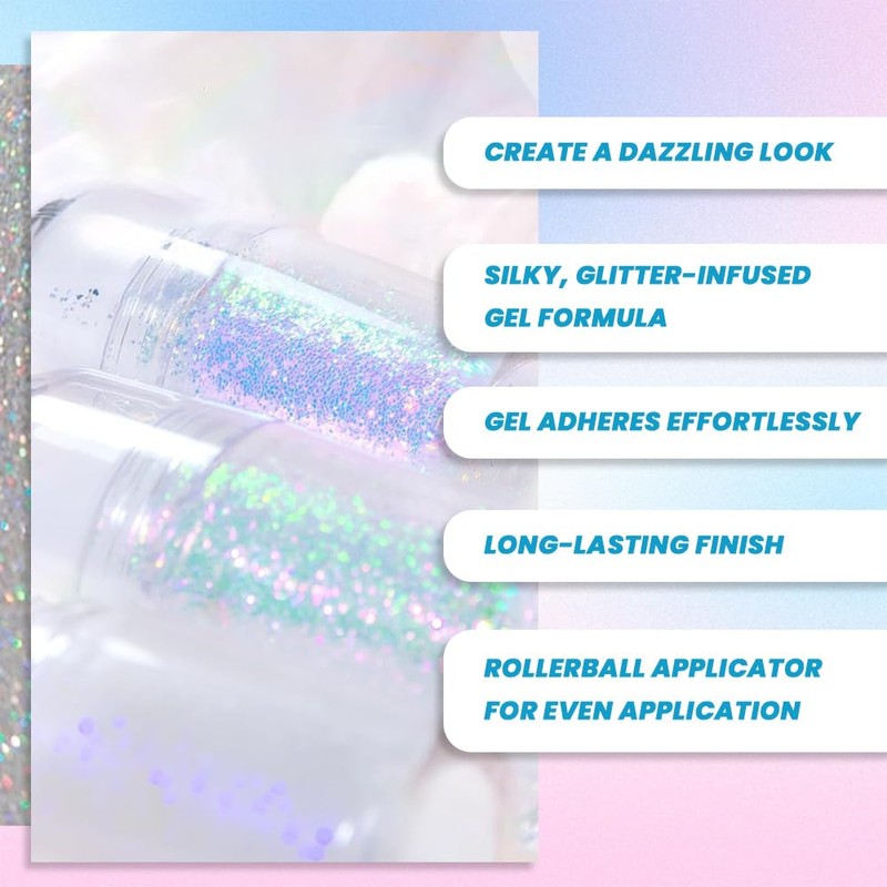 SUAKE Roll-On Glitter Gel for Face, Body & Hair, Holographic