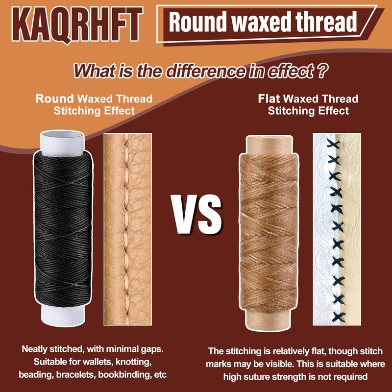 KAQRHFT 0.55 mm 54 Yards Leather Thread for Sewing, Round