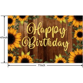 Sunflower Happy Birthday Rustic Wood Banner Backdrop Sunflowers Flowers Fall Theme Party Decor Decorations for Autumn Holiday Festival Girls Boys 1st Birthday Party Baby Shower Supplies Background