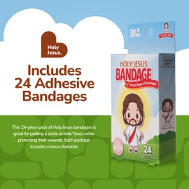 BioSwiss Bandages, Holy Jesus Shaped Self Adhesive Bandage, Latex Free Sterile Wound Care, Fun First Aid Kit Supplies for Kids and Adults, 24 Count