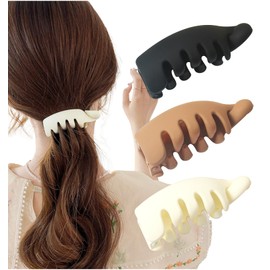 Herbeluemily HM-0119-R3-C Banana Clip, Hair Clip, Matte, Hair Clip, Set of 3, C, Black + Camel + White