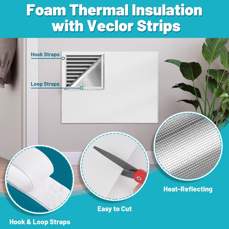 Chiligent Insulation Cover for Vents, Foam Thermal Insulation with Veclro