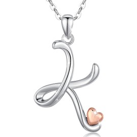 CELESTIA Birthday Gifts Silver Initial Necklaces for Women Letter K Pendant Heart Initial Jewelry