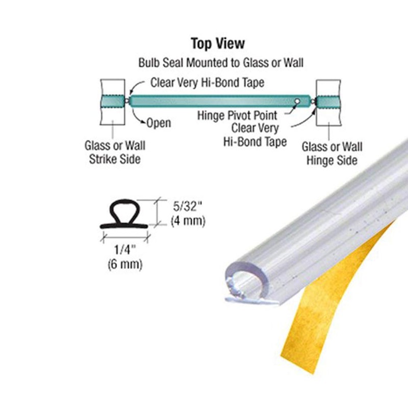 CRL Shower Door Translucent Vinyl Bulb Seal with Pre-Applied Tape